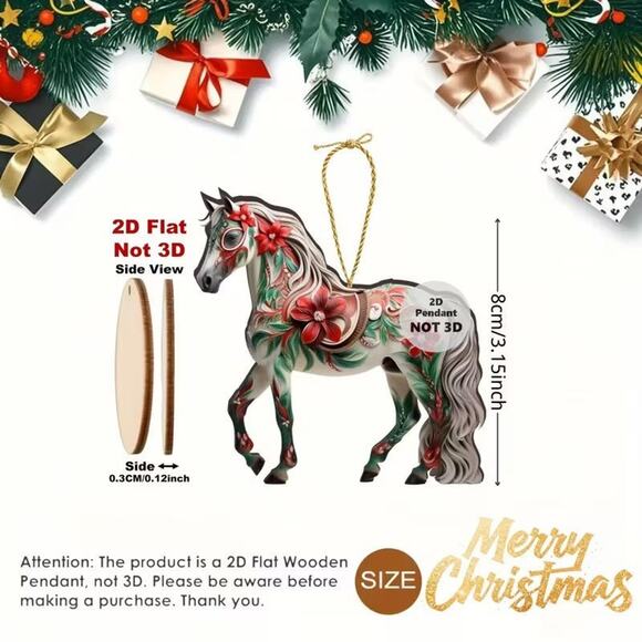 18 pcs Handcrafted Wooden Horse Christmas Ornaments Tree Decor • Golden Accents - Picture 7 of 9